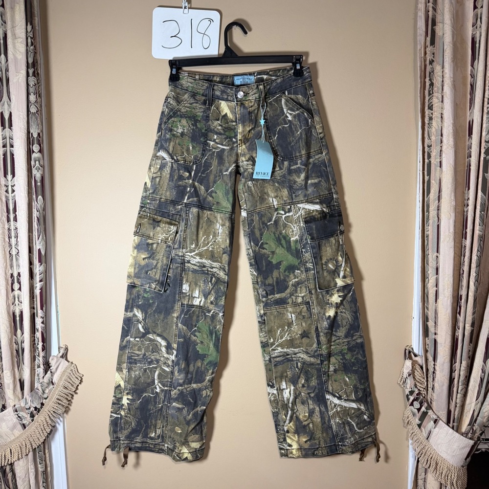 Revice Denim Amelia Pant Oakland 24 Camo Cargo Wide Leg Pants Womens 24 NEW